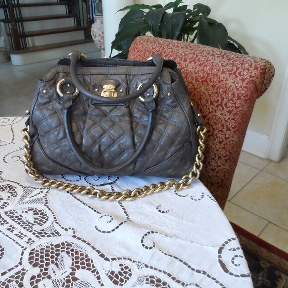Marc Jacobs Brown Napa Leather Quilted Shoulder/Tote Bag w/ Gold Metal Chain - Picture 1 of 16